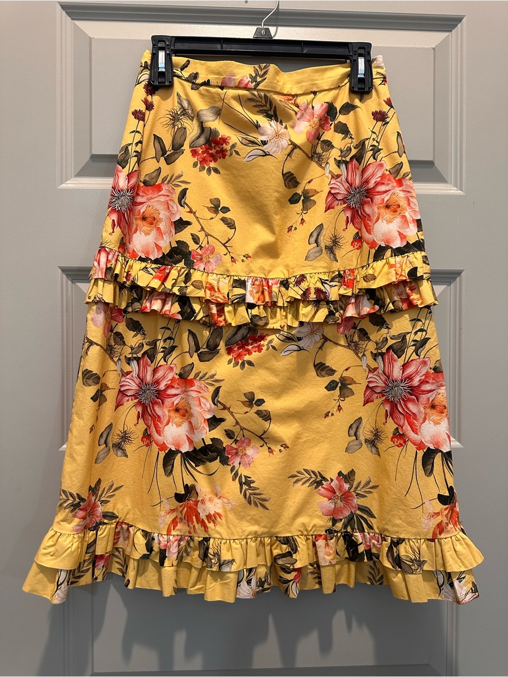 ANTONIO MELANI Yellow Floral Ruffle Midi Skirt